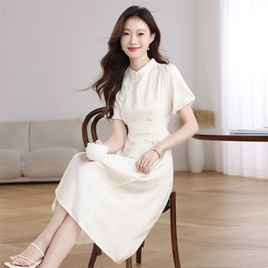 妍蝶新中式国风改良旗袍女夏季新款复古设计小众气质盘扣连衣裙子图片