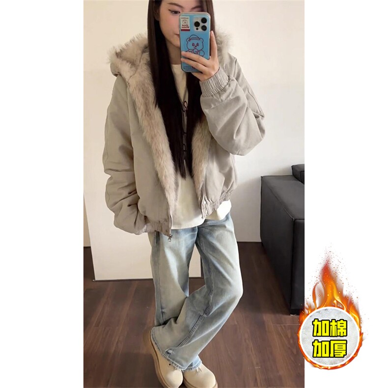 现货高品质美式高街冬季重磅硬挺短款座山雕毛领棉衣男女加厚外套,男装棉衣,电商A486-1