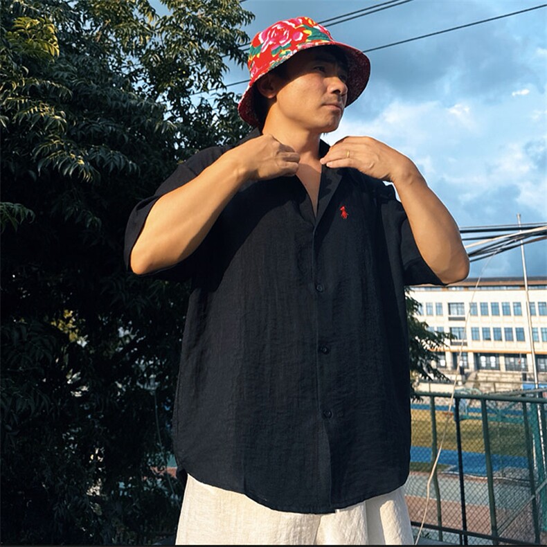 DC02男士短袖棉麻亚麻衬衫透气舒适面料凉爽透气衬衣慵懒风学院风图片