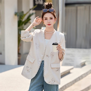 2025春新款新中式刺绣西装外套女高级感显瘦V领气质西服上衣图片
