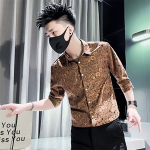 301A-1 CS588 P55 社会小伙店主风夏季提花男士中袖翻领衬衫 咖2图片