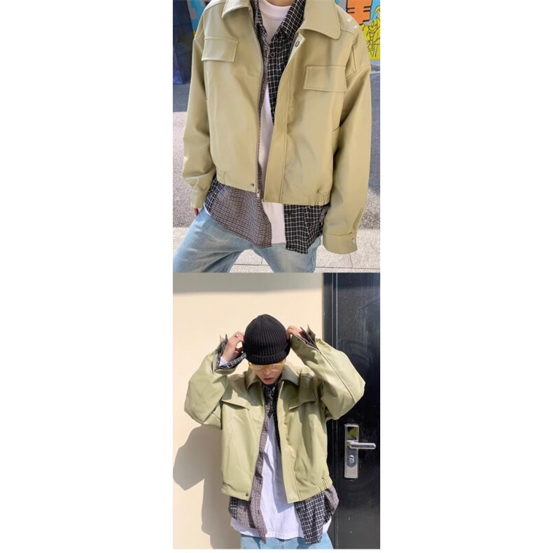 美式复古短款皮衣外套男春秋季潮牌宽松休闲街头机车翻领PU皮夹克,男装夹克,星座506A