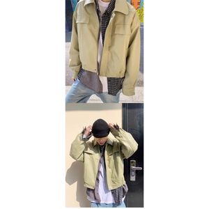 美式复古短款皮衣外套男春秋季潮牌宽松休闲街头机车翻领PU皮夹克图片