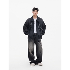 得物品质秋款男牛仔夹克衫流苏拼接复古宽松外套JK4003P80，男装工装外套，星座1013-1