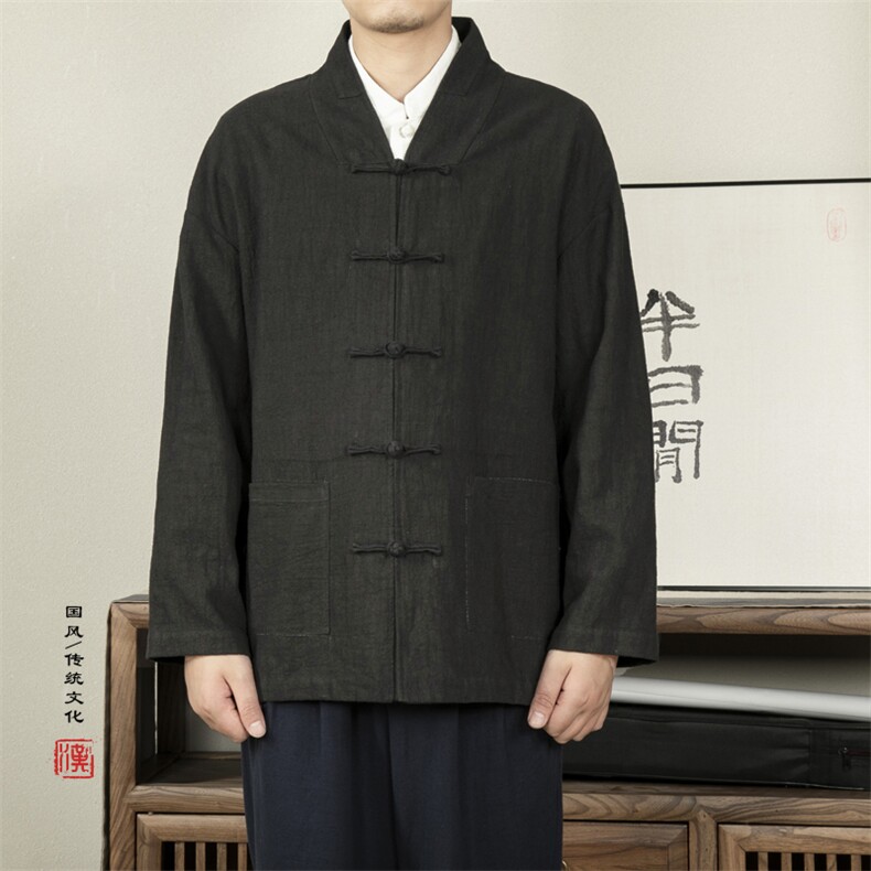 2025秋冬新款风新中式棉麻盘扣男士唐装外套H60P95,男装民族服装,钱塘802
