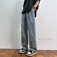 k1021-p50-控68M-5XL抖音美式黄泥高阶黑暗破洞宽松大码牛仔裤，男装牛仔裤，星座116