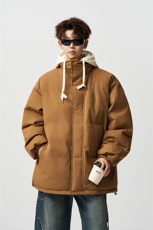 有长图冬季假两件羽绒棉衣服男日系宽松连帽棉袄外套MF00827/P100，男装棉衣，电商B316