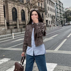 短款机车pu皮外套女2024秋季新款欧美时尚拉链口袋显瘦皮夹克女潮图片