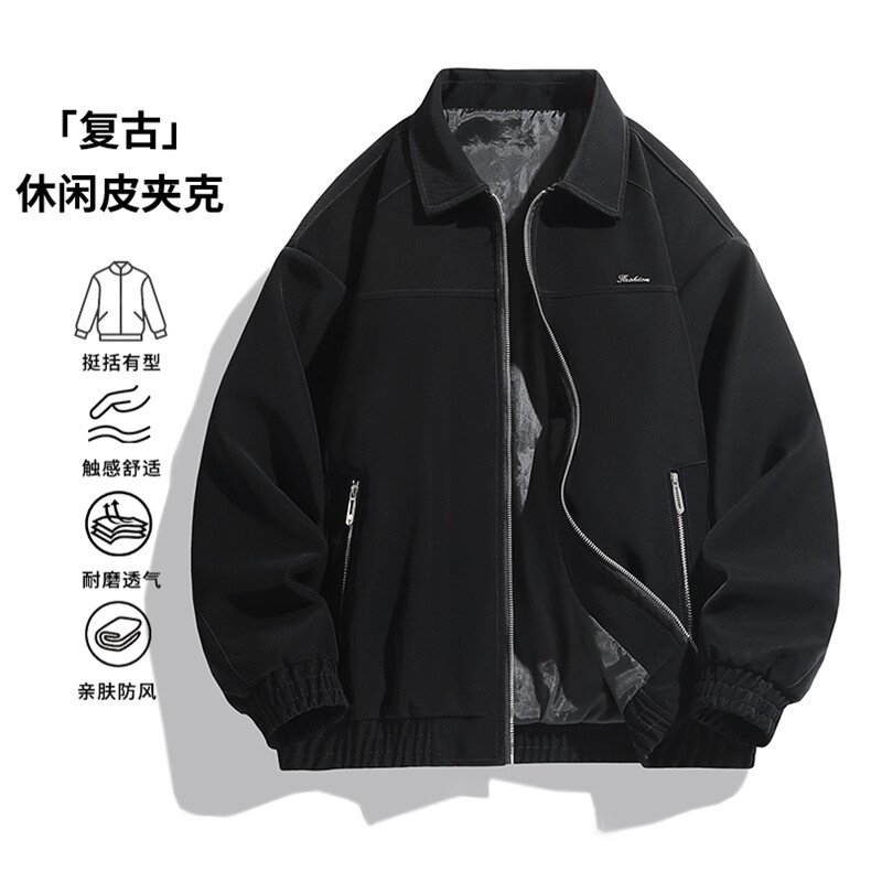 2025秋冬新款休闲百搭防风翻领皮衣夹克YH-67-P65,男装皮衣,星座717