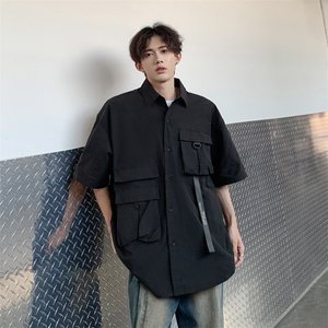 2024新款机能工装短袖衬衫男宽松休闲翻领半袖衬衣 现货W8213-P38图片