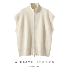 秋冬季新款舒适时尚百搭女士加厚元宝针拉链马甲{长款)，女装马甲，泰盈纯羊绒