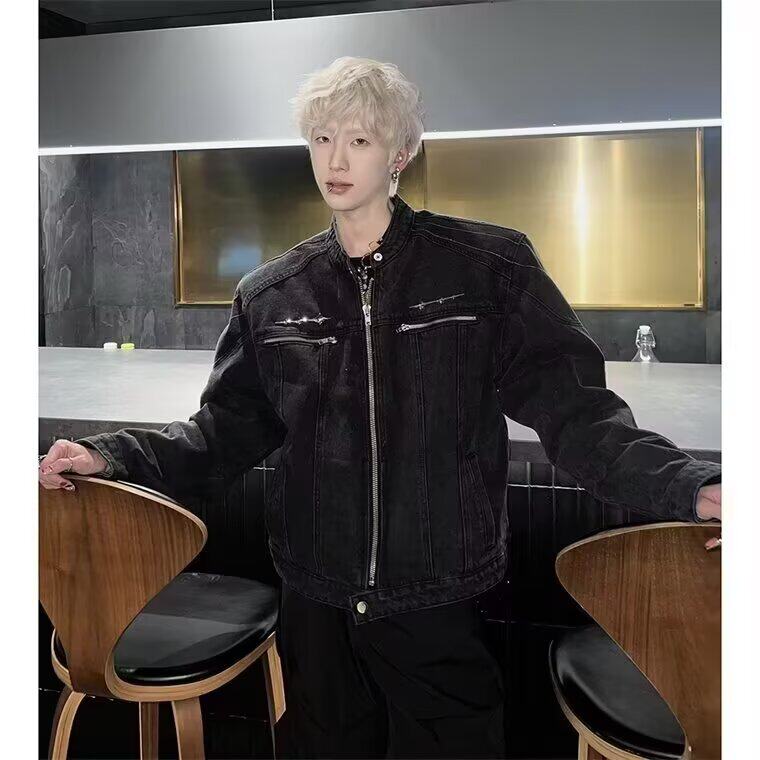 312-P63美式小众水洗做旧短款牛仔外套男2025新款,男装工装外套,电商B323A