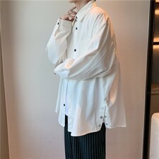 秋季ins港风纯色基础款排扣开叉长袖衬衫慵懒休闲衬衣W1783-P34，男装衬衫，星座512-4