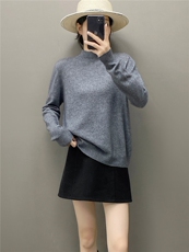 2025年秋季甜美长袖一线半高领时尚百搭通勤，女装针织衫/毛衣，织绒羊