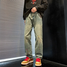 美式街头水洗泼墨刺绣牛仔裤男士痞帅直筒做旧老爹长裤K5955-p45，男装牛仔裤，星座1008