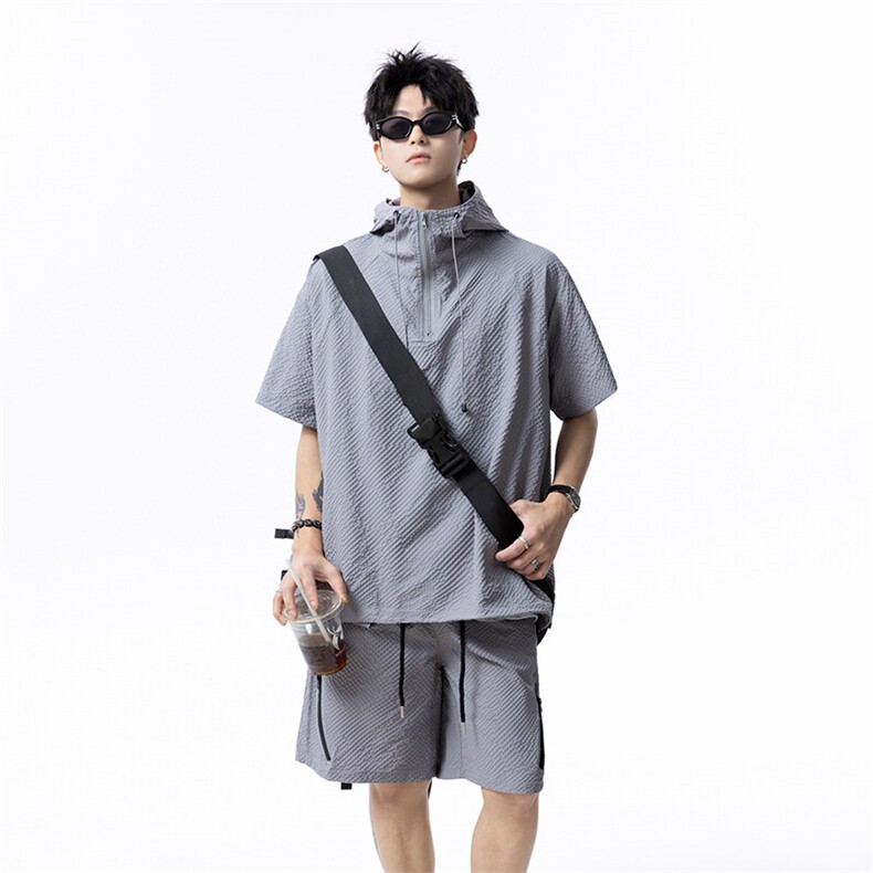 档口图连帽泡泡纱防晒衣夏季潮牌短袖百搭宽松T恤套装TZ113-P68,男装防晒衣,星座1213
