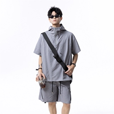 档口图连帽泡泡纱防晒衣夏季潮牌短袖百搭宽松T恤套装TZ113-P68，男装防晒衣，星座1213