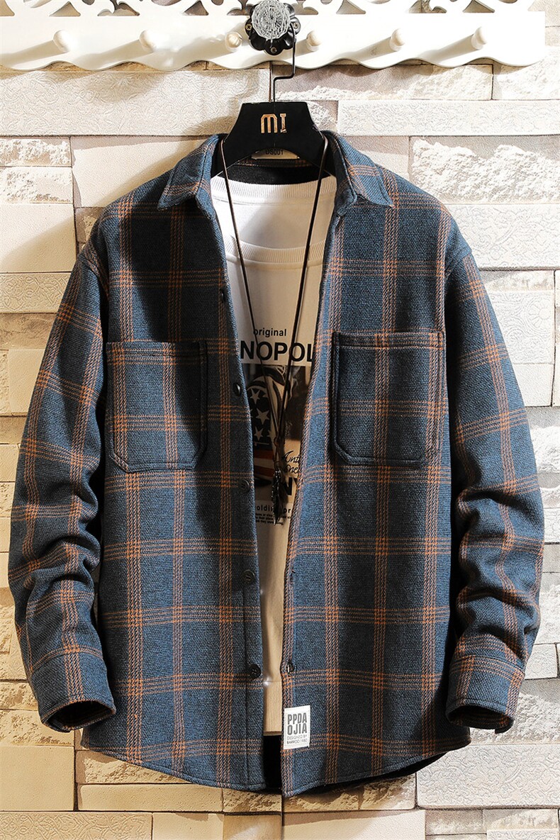 2019冬季新日系砖墙加绒加厚格子衬衫潮男大码保暖C5081-P60,男装衬衫,电商A001