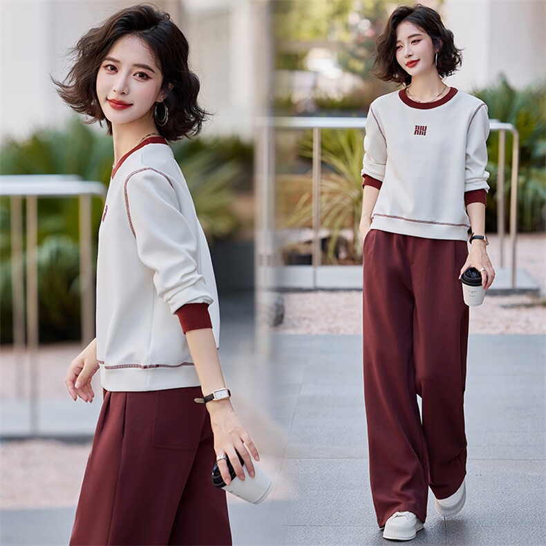 女装旗舰店原创品牌秋季减龄时尚圆领卫衣直筒裤运动，女装卫衣/绒衫，梦懿尔