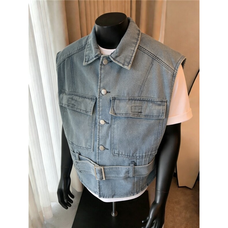 美式工装牛仔马甲男女夏季潮牌无袖坎肩背心潮流方领潮流夹克外套，男装背心/马甲，星座516A