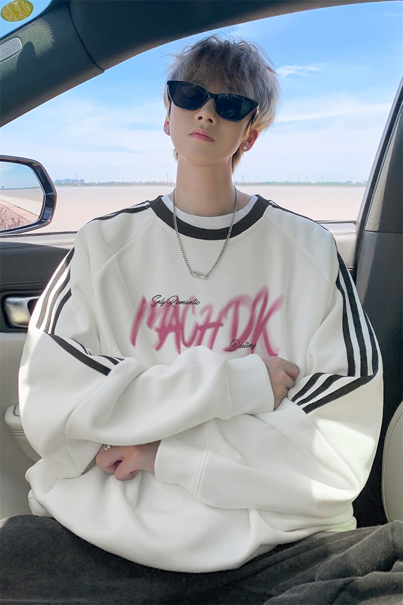 华棉秋冬外景重磅复古线条圆领卫衣男宽松外套WY00786/P45加绒P50,女装短外套,电商B316
