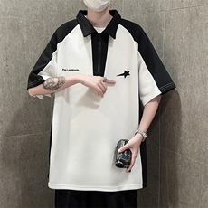 美式学院短袖T恤男女夏季新款撞色polo领体恤ins情侣上衣PA18-P30，男装T恤，星座1008-1