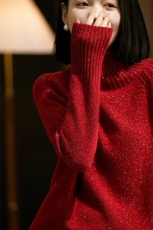 亮丝金豆纱羊绒衫女软糯保暖慵懒毛衣套头2025秋冬高领针织羊毛衫，女装羊毛衫，唯若美羊绒