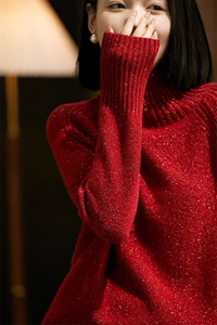 亮丝金豆纱羊绒衫女软糯保暖慵懒毛衣套头2025秋冬高领针织羊毛衫图片