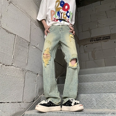 B221美式ins高街暗黑系小众拉链直筒牛仔裤LK23073-P65控88，男装牛仔裤，电商B221