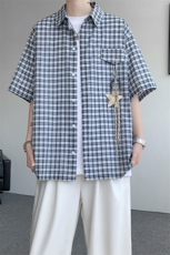 CS1151-特批40控78夏季新款男女格子短袖大码男衬衫（带配件），男装T恤，电商A059