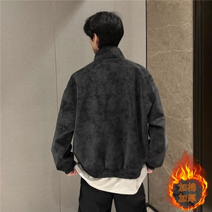 网图 扎染pu立领皮加棉夹克情侣棉服外套男 H2506-1加棉特P73图片
