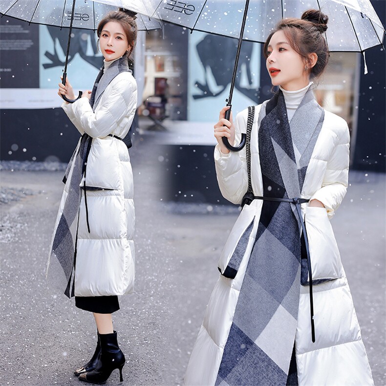 时尚设计感格纹毛呢拼接羽绒服女2025冬季新款气质高端白鸭绒外套，女装羽绒服，雅静靓衣