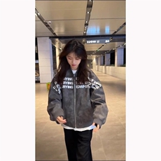 美式复古hiphop字母印花外套春秋高级感痞帅飞行夹克百搭棒球服女，男装夹克，星座1210-1