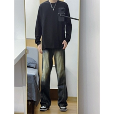 B221美式ins高街暗黑小众宽松牛仔裤LK23134-P65控88，男装牛仔裤，电商B221