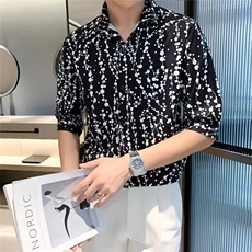 ins气质潮流潮夏季衬衫时尚文艺标准青春流行男七分袖新款日系，男装衬衫，星座1013