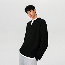 无影墙宽松休闲上衣男美式V领假两件春季长袖T恤-A1892TP35控58，男装T恤，电商B241
