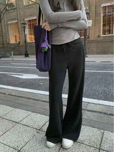 加绒微喇裤480g秋冬季显瘦黑色高腰喇叭裤休闲裤微喇长裤女图片