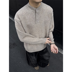 绵羊毛亨利领花灰毛衣休闲百搭情侣针织衫M61301TP50，男装针织衫/毛衣，电商A247