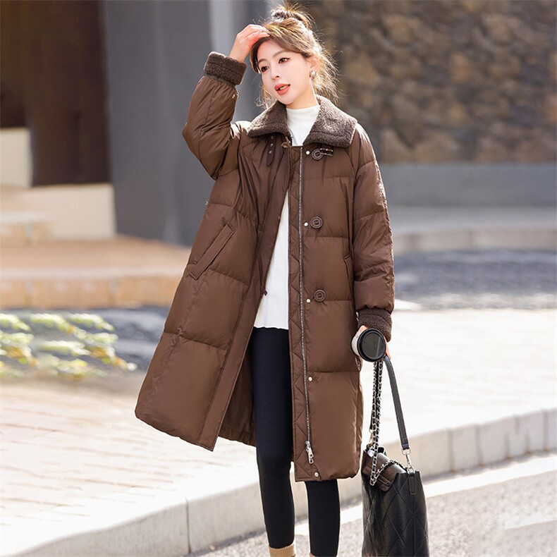 中长款羽绒服女2024冬季新款欧货大牌高端洋气羊羔毛翻领加厚外套,女装羽绒服,衣之秀