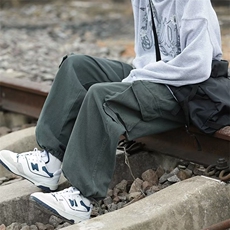 工装裤男秋冬时尚日系潮牌多口袋休闲裤子潮流直筒抽绳束脚裤K60，男装工装外套，星座310B-1