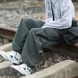 工装裤男秋冬时尚日系潮牌多口袋休闲裤子潮流直筒抽绳束脚裤K60图片
