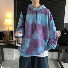 秋冬港风扎染连帽卫衣外套套头中性风ins潮情侣宽松休闲H205/P65，男装卫衣，钱塘713