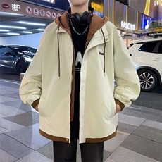A965-P62日系复古潮牌宽松oversize连帽夹克秋季假两件上衣外套，男装夹克，星座512-6