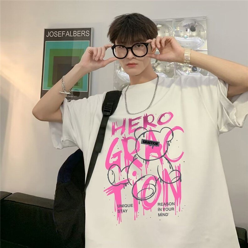 现货字母印花短袖t恤男夏季2025新款潮流复古hiphop五分袖,男装T恤,星座218-1（原230）