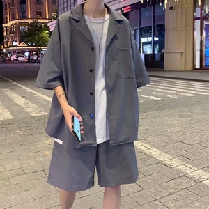 夏季港风五分袖外套小西装宽松男士休闲西服套装短裤tz043-p50图片