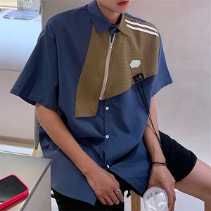 夏季新款潮流慵懒男假二件拼接衬衫 P40图片