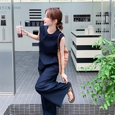 新中式国风盘扣背心套装女2025年夏季新款显瘦巨好看阔腿裤两件套，女装套装/套裙，2C278