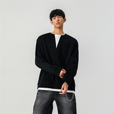 假两件卫衣大V领长TXZ514-824-P48灰控78，男装卫衣，星座514