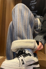 8XL-M特大码呢料加绒裤男新年裤条纹卫裤休闲基础款K948P60加绒70，男装休闲裤，电商D206-1