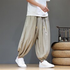 2026夏装新款风夏季轻薄透气冰丝灯笼裤宽松版2503-P55，男装休闲裤，电商A057B